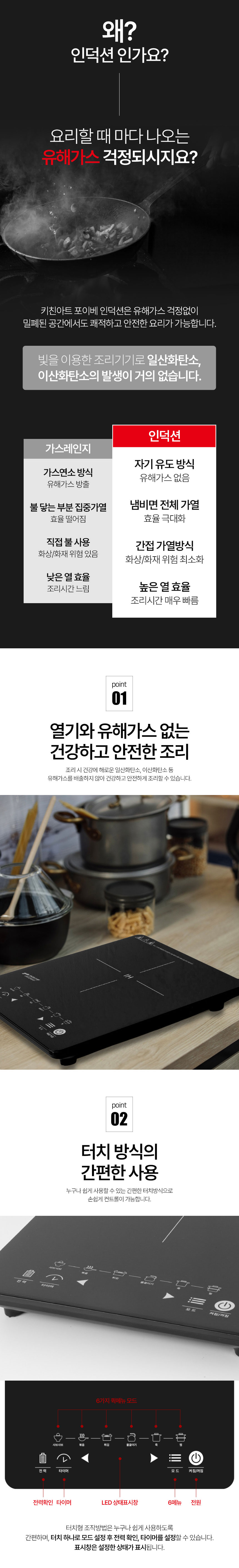 키친아트,인덕션,인덕션레인지,세라믹글라스상판,10단계온도조절,고속가열,터치형버튼,용기감지,캠핑용인덕션,전기레인지