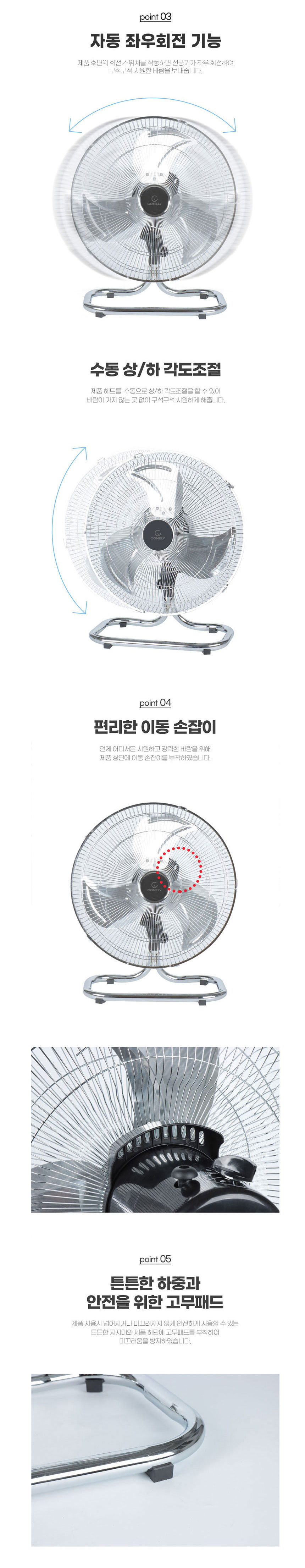 선풍기,편리한손잡이,공업용선풍기,3단풍속,메탈선풍기,좌우회전,3엽날개,수동상하각도조절