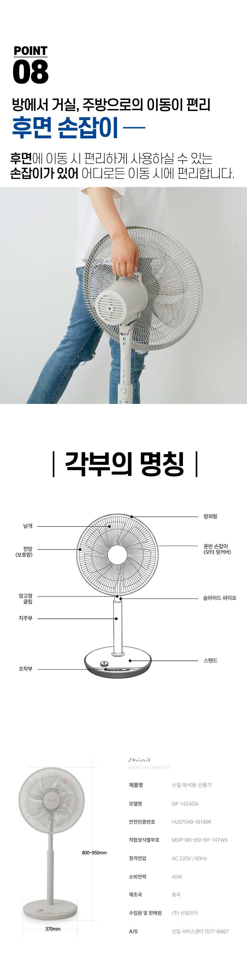 선풍기,신일선풍기,스탠드형선풍기,좌석용선풍기,7엽날개,초미풍,신일전자,상하각도조절