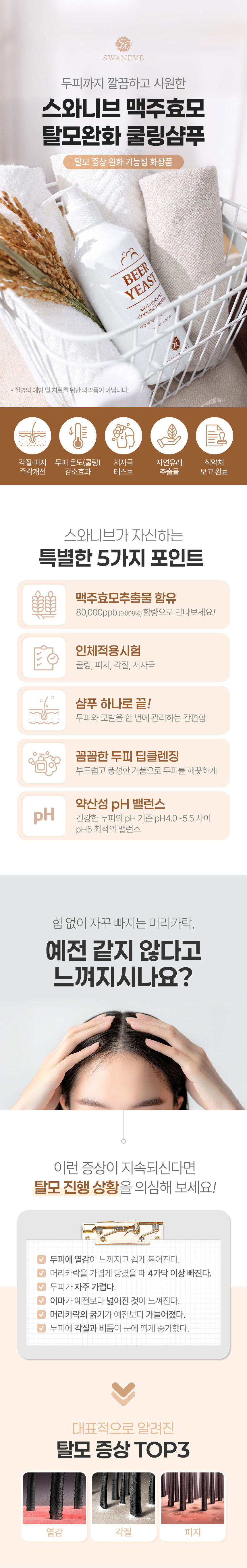 스와니브,맥주효모,탈모완화,쿨링샴푸,샴푸,두피온도감소,각질개선,피지개선